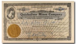 S435 Quicksilver Mines Company 1919 Stock Certificate Black & Gold photo