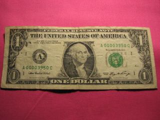 2006 $1 One Dollar Bill Low Serial Number - Boston - Massachusetts A 00003950 C photo
