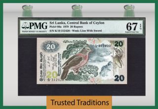 Tt Pk 86a 1979 Sri Lanka 20 Rupees Bank Of Ceylon Pmg 67 Epq Gem Unc photo