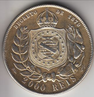 1889 Brazil Silver 2000 Reis,  Large Crown,  Cleaned,  Km - 485 photo
