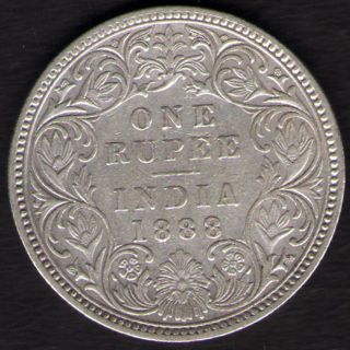 British India 1888 Victoria Empress One Rupee Silver Coin Rare Year photo