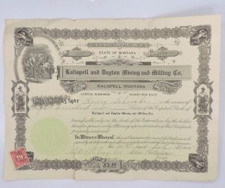 Kalispell And Dayton Mining & Milling Company Stock Certificate photo