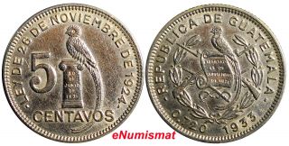 Guatemala Silver 1933 5 Centavos Aunc Low Mintage - 600,  00 Km 238.  2 photo