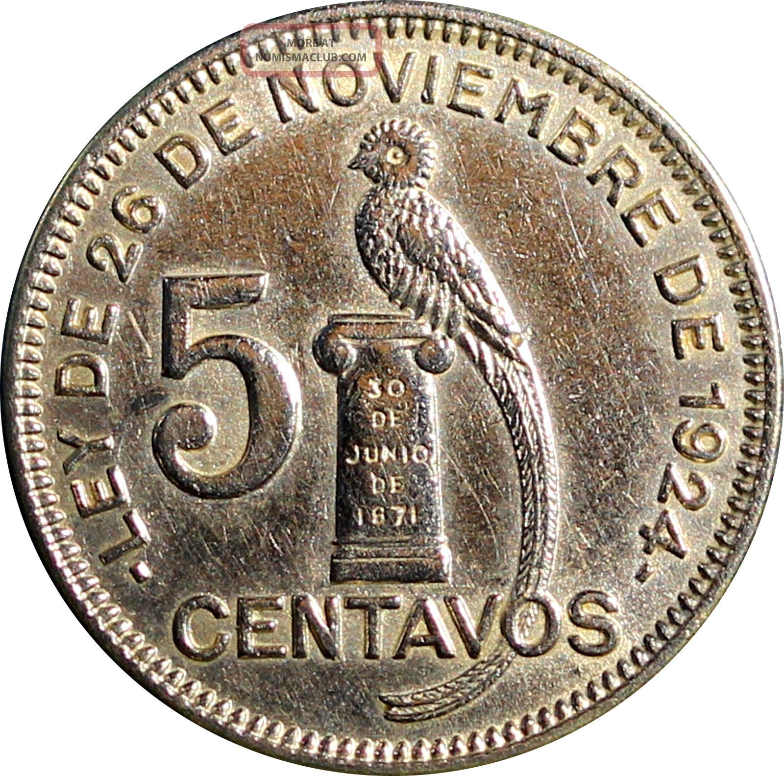 Guatemala Silver 1933 5 Centavos Aunc Low Mintage - 600, 00 Km 238. 2