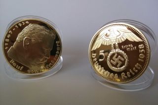 German 5 Reichsmark Eagle 1938 Gold Plated Coin - Souvenir Craft 1pcs photo