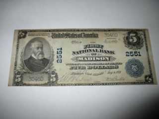 $5 1902 Madison Jersey Nj National Currency Bank Note Bill Ch 2551 Vf, photo