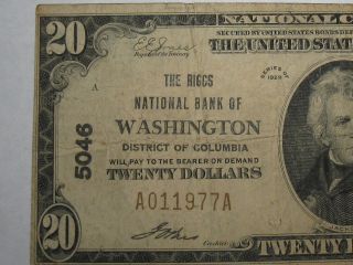1929 $20 The Riggs National Bank Of Washington District Of Columbia Charter 5046 photo
