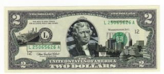 Bu Mississippi $2 Two Dollar Bill Colorized State Landmark Uncirculated 2003 - A photo