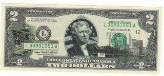 Bu Rhode Island $2 Two Dollar Bill Colorized State Landmark Uncirculated 2003 - A photo