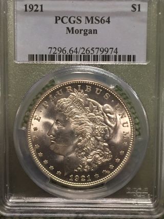 1 - 1921 Morgan Silver Dollar Pcgs Graded Ms64 photo