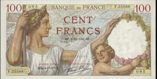 France - 100 Francs - 6.  11.  1941 - P94 - F, photo