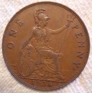 1936 Great Britain Penny Km 838 Bronze Coin photo