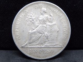 Guatemala 1 Peso 1894,  Silver Crown Size,  Xf photo