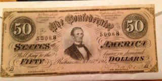 1864 $50 Confederate States Of America Bank Note,  Crisp photo