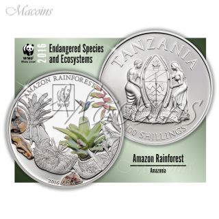 Amazon Rainforest Wwf 2016 Tanzania Cu - Silverplated Coloured Coin photo