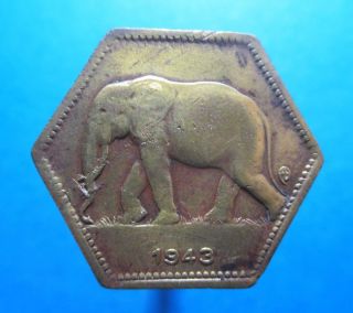 Belgium Congo 2 Francs 1943 Hexagonal Sided Elephant Km 25 R1132 photo