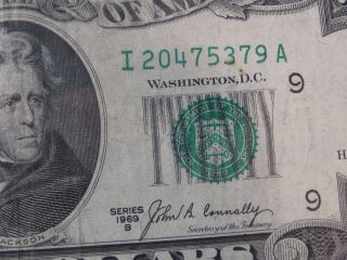 1969 - B $20 Us Frn Note.  Rare I - A Block.  Serial I20475379a.  39 photo