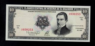 El Salvador 10 Colones 1988 Ol Pick 135b Unc Banknote. photo