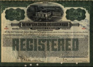 $1,  000 York Central & Hudson River Railroad Bond Stock Certificate A photo