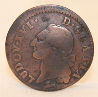 1786 France Louis Xvi Copper Scarce 1 Liard French Colonial Copper Coin photo