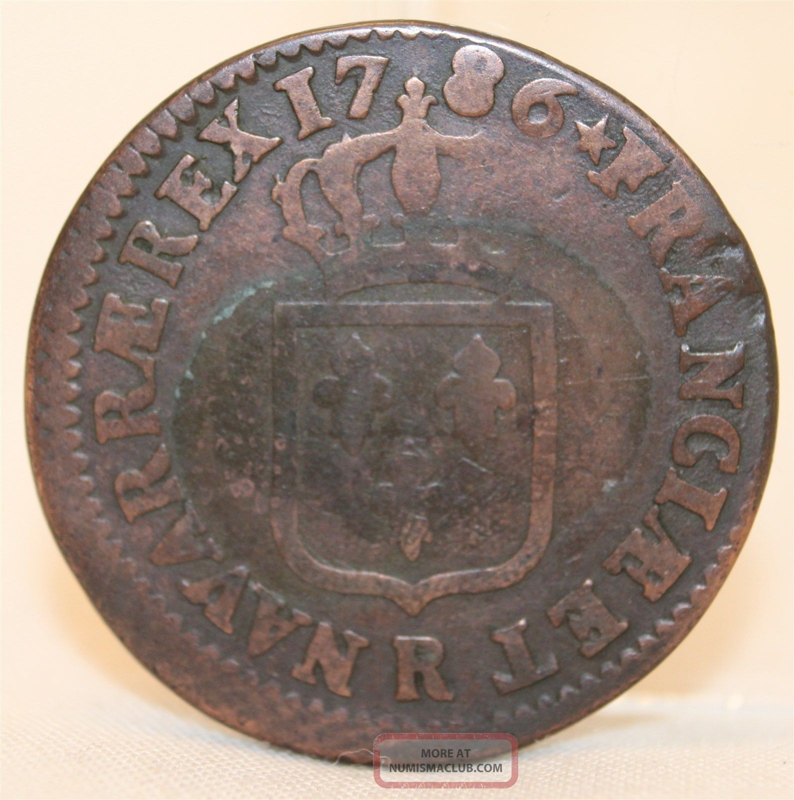 1786 France Louis Xvi Copper Scarce 1 Liard French Colonial Copper Coin