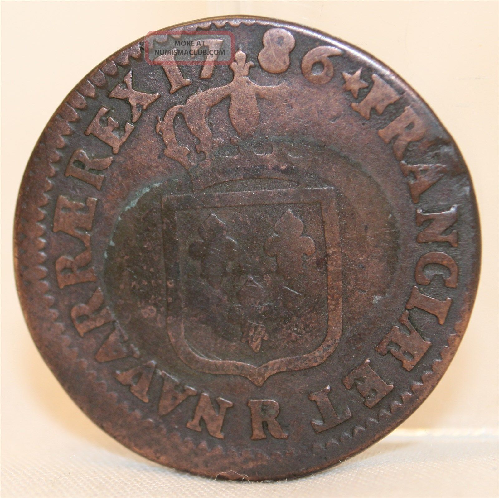 1786 France Louis Xvi Copper Scarce 1 Liard French Colonial Copper Coin