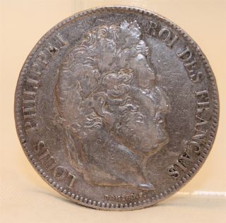 1834 - Bb 5 Francs French France Strasbourg Mark 91 Silver Coin photo
