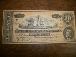 1864 Confederate Twenty Dollar Certificate,  Reprint photo