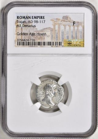 Roman Empire Trajan Ad 98 - 117 Ar Denarius Ngc Ancients Fine. photo