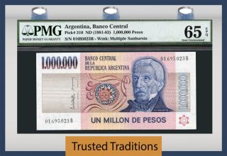 Tt Pk 310 1981 - 83 Argentina 1000000 Pesos Pmg 65 Epq Gem Uncirculated Pop Two photo