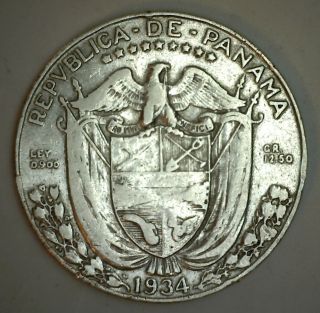1934 Silver Panama Half Balboa Cinquenta Centesimos Coin Yg photo