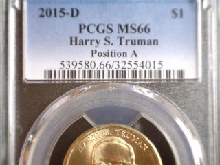 2015 - D Truman Presidential Dollar,  Pos A Pcgs Ms 66,  Uncirculated Business Strike photo