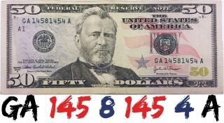 2004 A 50$ Frn Bill Fancy Serial Ladder Repeater Number Us Circulated Banknote photo