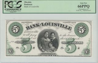 18_ Bank Of Louisville Ky $5 Obsolete Note Proof Pcgs Gem 66 Ppq photo