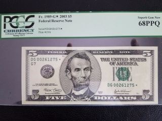 2003 $5 Uncirculated Pcgs 68ppq Star Note photo