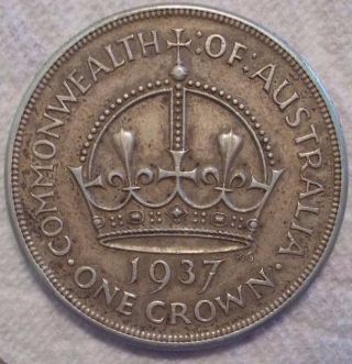 1937 Australia Crown Km 34.  925 Silver Coin photo