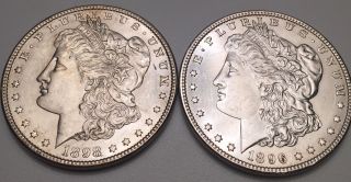 1896 & 1898 Morgan Silver Dollars W/ Great Details photo