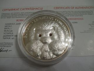 Belarus 20 Roubles Hedgehogs 2011 Swarowski Crystals Proof Silver Coin Ag925 photo