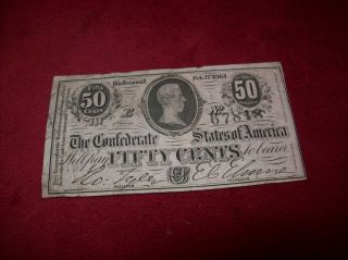 Civil War Confederate States Of America 50 Cent Bank Note,  Richmond,  No.  67818. photo