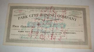 1887 Park City Mining Company Stock 300 Shares Certificate Utah photo