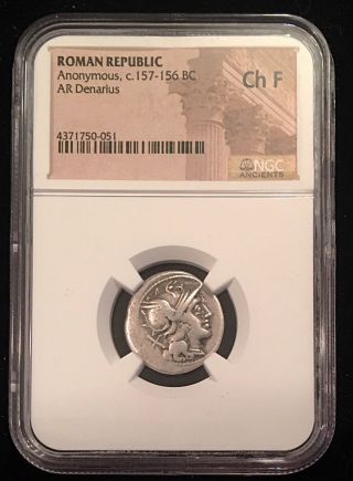 Ancient Roman Silver Denarius Anonymous 157/6bc Ngc Certified Victory 3.  75g photo