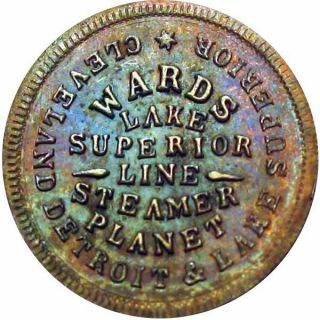Steamboat Ward ' S Steamer Planet Detroit Cleveland Lake Superior Civil War Token photo