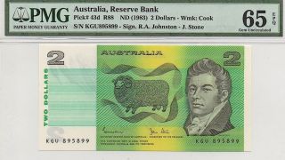 Australia Nd (1983) 2 Two Dollars Note,  P43d,  Pmg 65 Epq photo