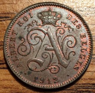 1912 Belgium 2 Centimes Coin - Legend In French - Au / Unc photo
