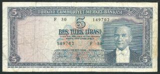 Turkey 1930 Five Lira Banknote 