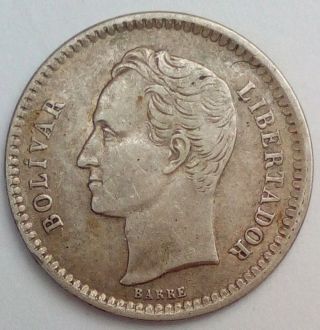 1/2 Bolivar 1921 Gram 2.  500 Venezuela Silver Coin Km Y 21 photo