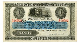 Northern Ireland … P - 315a … 1 Pound … 1 - Jan - 1940 … Vf photo