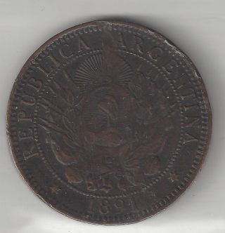 Argentina,  1891,  2 Centavos,  Bronze,  Km 33,  Very Fine - Extra Fine Details photo