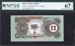 Biafra Banknote Pick 5a 1968 1 Pound Npgs Gem Uncirculated 67 Epq Unc photo