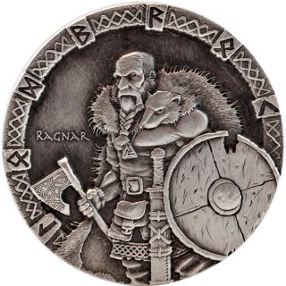 Niue 2015 2$ Ragnar Vikings Gods Kings Warriors 2oz Antique Finish Silver Coin photo